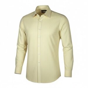 Nordstrom Dress Shirt Mens 16 34/35 Yellow Stripe Wrinkle Free Cotton Hong Kong